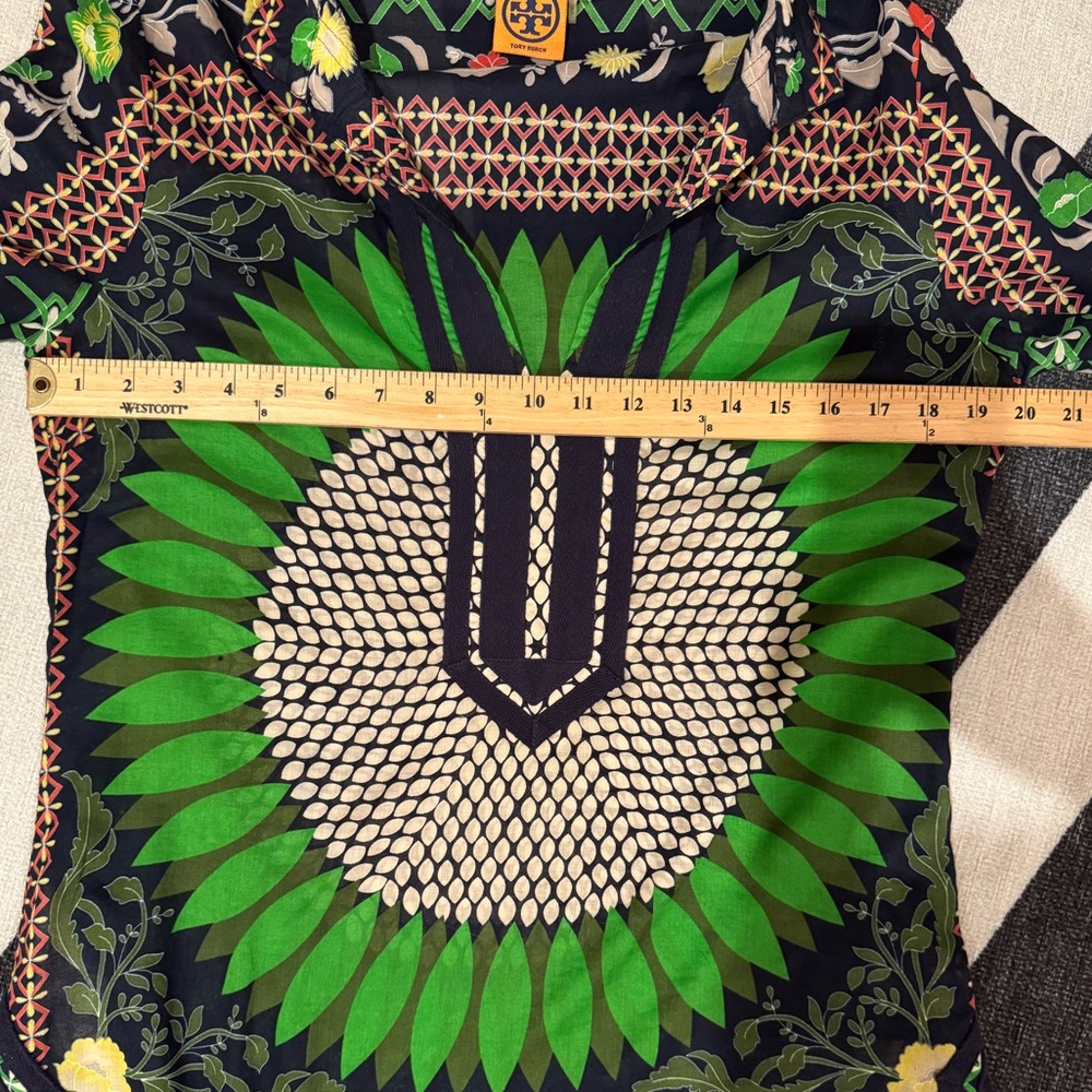 Tory Burch Navy Tunic with Green and White Sunburst Print - Picture 8 of 10